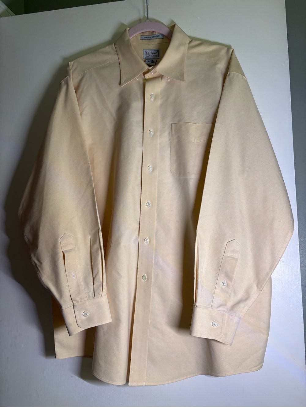 L.L. Bean Men's Pale Yellow Button-Up Dress Shirt